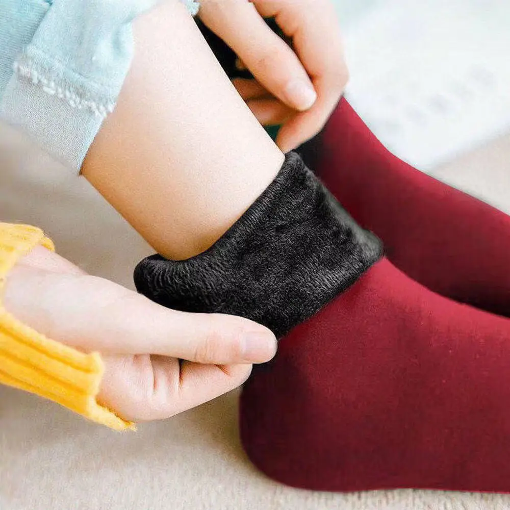 Cheap Manufacture Wholesale Wine Red Solid Color Unisex Ankle Thick Warm Socks Women Winter Velvet Sock