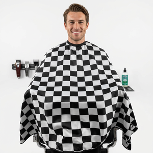 Bata de peluquería a cuadros en blanco y negro para barberos - Capa de barbero profesional a cuadros - Product Image 5