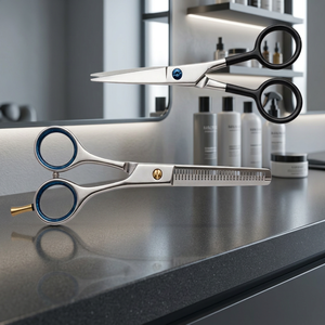 Ensemble de ciseaux de barbier professionnels en acier au carbone ASAP, écologiques, noir mat de qualité supérieure, avec étui pour couper et effiler les cheveux - Product Image 1