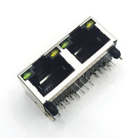Módulo RJ45 1x2, Conectores Ethernet Blindados de Doble Puerto con LED, Macho/Hembra de 8 Pines para Conexiones de PCB y Cable