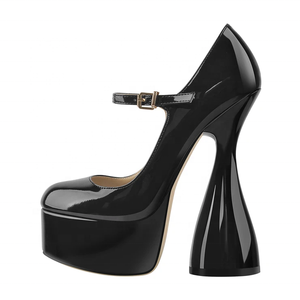 Escarpins à talons noir et courts pour <span class=keywords><strong>femme</strong></span>, chaussures mary jane à boucles, avec <span class=keywords><strong>petit</strong></span> matériau en cuir, logo privé - Product Image 1