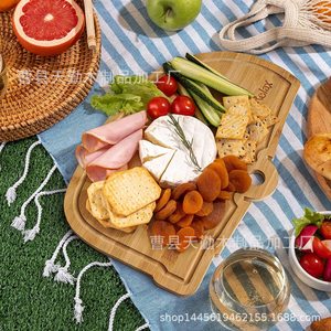 Bandeja de bambú, tabla de cortar creativa para camping, tabla de cortar pan y alimentos para pícnic al aire libre, tabla de cortar de madera maciza para desayuno y - Product Image 1
