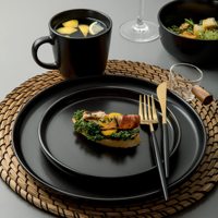 EKA Popular Ensemble d'assiettes et bols de luxe Ensemble de vaisselle en céramique noire 16 pièces pour 4 personnes