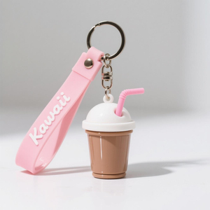 Diseño personalizado 3D PVC Caucho Silicona Tapioca Leche Té Llavero Bolsa Colgante Llaveros - Product Image 3