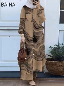 Ropa de <span class=keywords><strong>mujer</strong></span> más vendida Abaya islámica Vestido de <span class=keywords><strong>mujer</strong></span> <span class=keywords><strong>Pantalones</strong></span> y blusa a rayas Conjunto para tops musulmanes largos de último diseño - Product Image 5