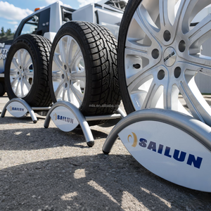 Di động lốp đứng điện thoại di động lốp giá di động lốp bán lẻ hiển thị có thể thu vào phụ tùng lốp lưu trữ kệ cho hội thảo sàn nhà để xe - Product Image 1