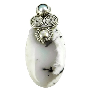 Collar con Colgante de Plata de Ley con Ópalo Dendrítico Azul y Perla de Alta Calidad, Joyería Única para Niñas y Mujeres - Product Image 1