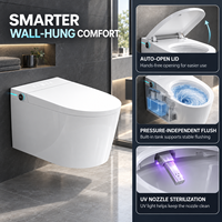 WC intelligent mural avec couvercle automatique, réservoir encastré, bidet, siège chauffant, sécheur à air chaud et télécommande