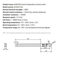 KSD9700 250V 5A interrupteur de température à disque en plastique/bimétallique N/C Thermostat protecteur thermique 15 ~ 70 degrés centigrades fermeture normale