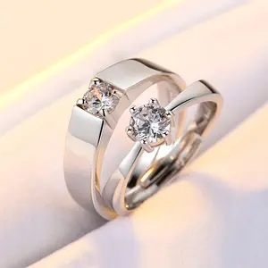 Conjunto de anel de casamento, par de anéis de prata esterlina 925 s925, joias para casamento, proposta de zircônia, diamante, anel de luxo