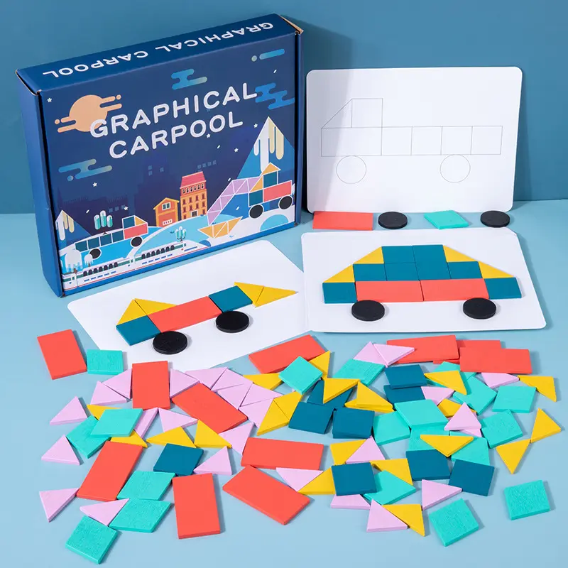 Juego creativo de Carpool para niños, puzle educativo de madera con forma geométrica a juego, pintura segura colorida