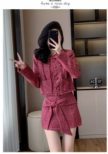 Gonna da <span class=keywords><strong>donna</strong></span> autunno inverno 2025 Set due pezzi per <span class=keywords><strong>donna</strong></span> con bordo grezzo <span class=keywords><strong>Tweed</strong></span> papillon e gonna Set due pezzi - Product Image 5