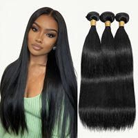 Extensiones de Cabello Liso Chino 15A, 100% Cabello Virgen Sin Procesar, Color Negro Natural, Tejido a Máquina con Doble Trama, Aspecto Suave y Abundante