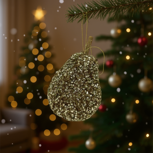 Homeera Christmas Ornament 9Cm Pear Gold Glitter Handmade Beaded Tree Decoration - Product Image 2