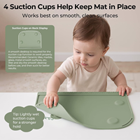 Tapis de repas pour bébé en silicone sans BPA avec rebord de dentition, tapis d'alimentation 16*12 pouces avec 4 ventouses pour chaise haute