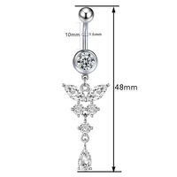 Anneau de nombril en cuivre en forme de papillon avec incrustation de zircon, bijoux de piercing corporel en acier inoxydable