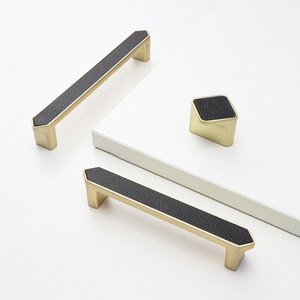 Schwarze Leder möbel griffe Gold Zink legierung Schrank Schubladen griff Luxus Kleider schrank zieht Kommode Türgriffe - Product Image 2