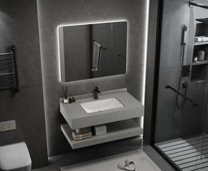 Meuble de salle de bain moderne personnalisable de haute qualité avec panneau en pierre, miroir <span class=keywords><strong>LED</strong></span>, lavabo, armoire de coin triangulaire, miroir de salle de bain, combinaison de meuble-lavabo - Product Image 2