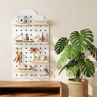 Panneau de rangement mural en bois à trois niveaux, écologique, en forme de nuage blanc, avec étagères et crochets pour le rangement à domicile ou au bureau