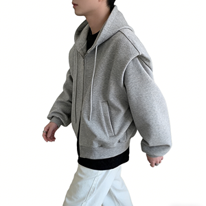 Nuovi Arrivi 2026: Felpe e Maglioni <span class=keywords><strong>con</strong></span> Zip Grigio da Uomo - Vestibilità Ampia Primaverile in Tessuto Pettinato Stampato - Product Image 4