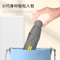 Parapluie capsule anti-UV à huit baleines, ultra-léger, mini format de poche, double usage soleil/pluie, portable, en alliage avec revêtement noir