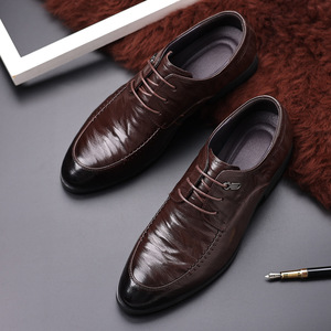 Chaussures en cuir pour hommes, style britannique, à bout pointu, pour le printemps, décontractées et habillées, en cuir pleine fleur de qualité supérieure - Product Image 1