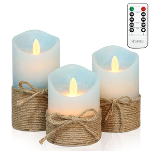 Bougie LED sans flamme en cire véritable avec corde de chanvre, à piles, effet flamme 3D, avec télécommande, pour décoration de Noël - Product Image 1