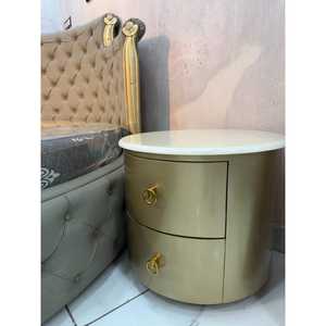 Lit à baldaquin rond de luxe avec ottoman capitonné |   Meubles de chambre à coucher en teck massif gris capitonnés, taille king size - Product Image 4