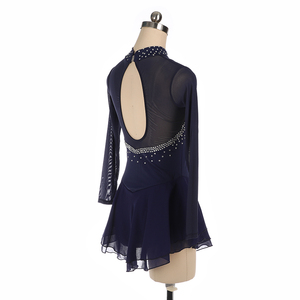 Robe de Skate pour <span class=keywords><strong>femme</strong></span>, cuissard de mode, tissu élastique fait à la main, dos nu, avec strass brillants, couleur noire - Product Image 2