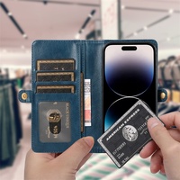 Étui portefeuille hybride TPU PU détachable en cuir pour iPhone 14 Pro Max, coque de téléphone multifonction 2-en-1 pour iPhone 11 12 13 14