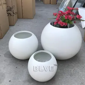 BLVE Commercial Public Garden Decoration Flower Pots Metal Planters Round Ball Stainless Steel Vase