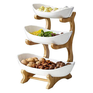 Nampan buah 2/3-lantai mangkuk buah dengan bambu alami berdiri untuk kue buah (ukuran: 3 lapisan, warna: Putih), putih, 3 lapisan - Product Image 1