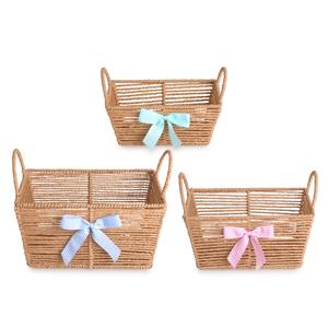 Cesta de Almacenamiento de 3 Piezas Tejida a Mano con Cuerda de Papel, con Asas y Decoración de Lazo, <span class=keywords><strong>para</strong></span> Guardería, Organizador <span class=keywords><strong>para</strong></span> Baby Shower, Venta <span class=keywords><strong>al</strong></span> <span class=keywords><strong>por</strong></span> <span class=keywords><strong>Mayor</strong></span>, Personalizable - Product Image 1