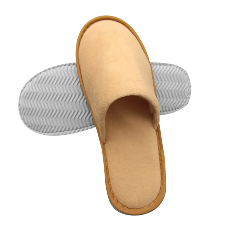 OEM custom close toe super soft Velour non slip EVA sole bathroom spa disposable hotel slippers with logo