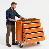 Chariot à outils robuste à roulettes, armoire à outils mobile en acier verrouillable à 5 tiroirs pour atelier de réparation automobile, garage, stockage
