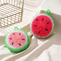 FF6177 Éponge de nettoyage ménagère réutilisable en forme de pastèque, à suspendre, style fruit mignon, tampon à récurer pour cuisine