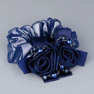 Bán Buôn Rhinestone Rose Silk Scrunchie Tóc Tie Cổ Điển Đàn Hồi Tóc Ban Nhạc Sang Trọng <span class=keywords><strong>Bling</strong></span> Ngọc Trai Phụ Kiện Tóc Phụ Nữ - Product Image 3