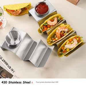 Factory Custom Stainless Steel Taco Tray with Sauce Cup Metal Taco Holder for Restaurant Home - Product Image 3