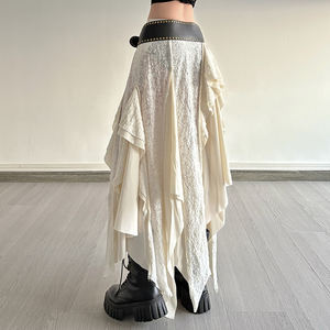 Jupe longue décontractée bohème respirante pour femme, coupe évasée, ourlet asymétrique, bordure en dentelle, taille élastique, idéale pour la plage - Product Image 5