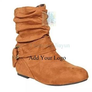 Nouvelles Bottes Cheville Plissées en Daim Style Chevalier Vintage Tendance Automne 2022 pour Femme avec Boucle et Fermeture Éclair - Product Image 2