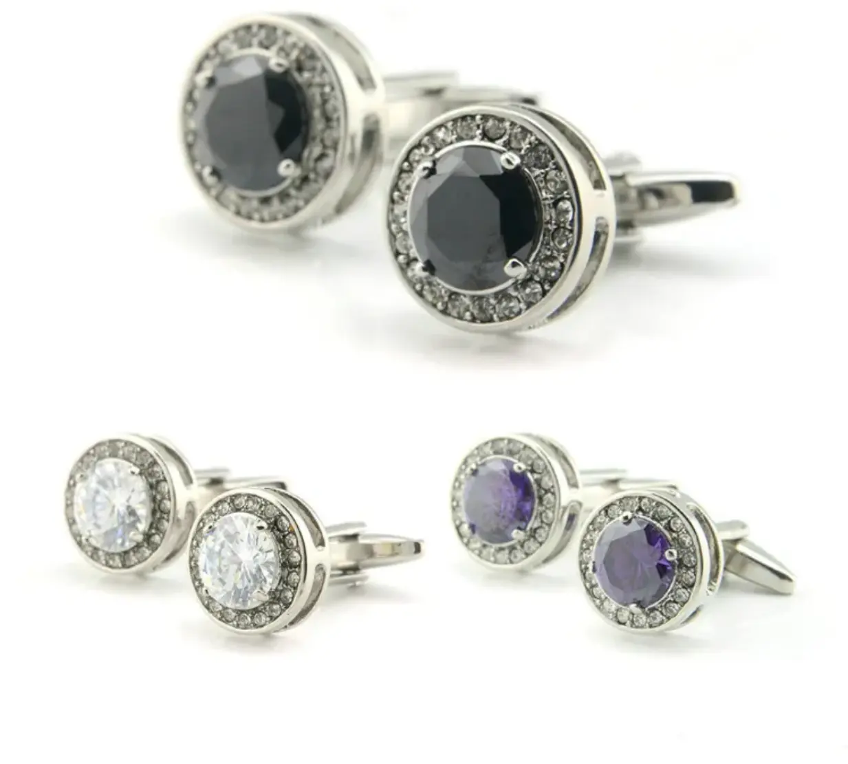 Quadrado Circular decorativo colorido Bejeweled Crystal Cufflinks