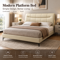 Lit rembourré en cuir véritable et bois massif au design industriel moderne et luxueux, avec cadre en bois massif durable