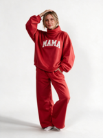 Sweat-shirt tricoté à col montant pour femme, mode automne-hiver, avec broderie 3D, badge à sequins et motif graphique lettres, hauts décontractés style streetwear