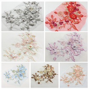 定制批发3D涤纶多色刺绣蕾丝花边饰珠婚纱礼服服装贴片CA022 - Product Image 3