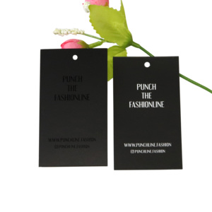 Custom high quality black cardboard paper hang tag with printed white UV LOGO for clothes garment luggage wig shoe swing tags - Product Image 3