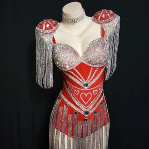 Combinaison de scène pour femme, style sexy, avec épaulettes, strass et franges, pour danse <span class=keywords><strong>jazz</strong></span>, spectacle de danse, club - Product Image 6