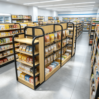 Étagères de supermarché modernes en bois personnalisées, présentoir de vente au détail à 4-6 niveaux pour supermarché
