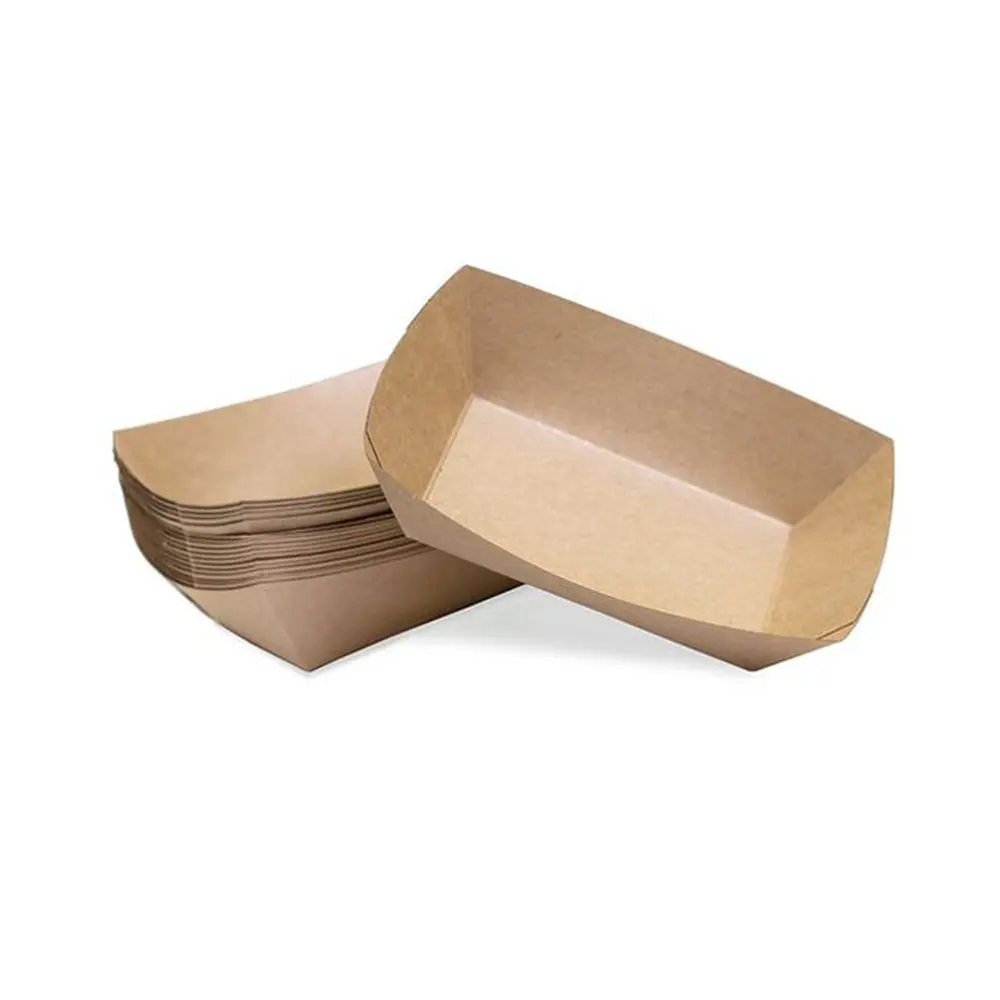 Bandeja desechable para embalaje de carne, Papel Kraft personalizado, color marrón y blanco, para comida rápida