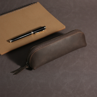 Pochette à crayons vintage en cuir véritable, fabriquée à la main, avec fermeture éclair rétro, pour le bureau, l'école et les fournitures scolaires, vente en gros par RR Factory