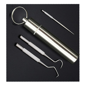 Palillo de dientes de acero inoxidable, gancho para dientes, herramienta para quitar dientes, cubo portátil de acero inoxidable, se puede colgar en el llavero - Product Image 1